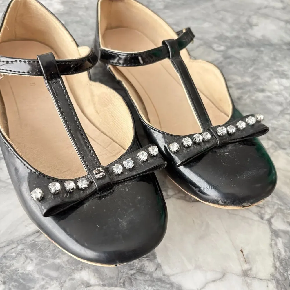 ZARA Girls Rhinestone Mary Jane Flats Dress Shoes Black Size 31